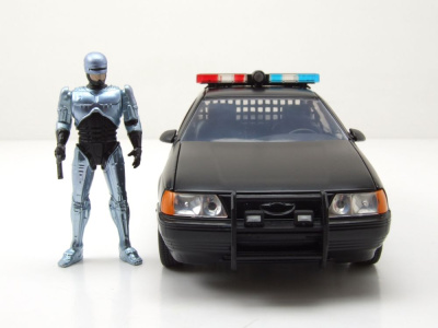 Ford Taurus Police 1986 schwarz RoboCop mit Figur Modellauto 1:24 Jada Toys