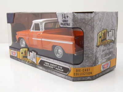 Chevrolet C-10 Fleetside Pick Up Get Low 1966 orange weiß Modellauto 1:24 Motormax