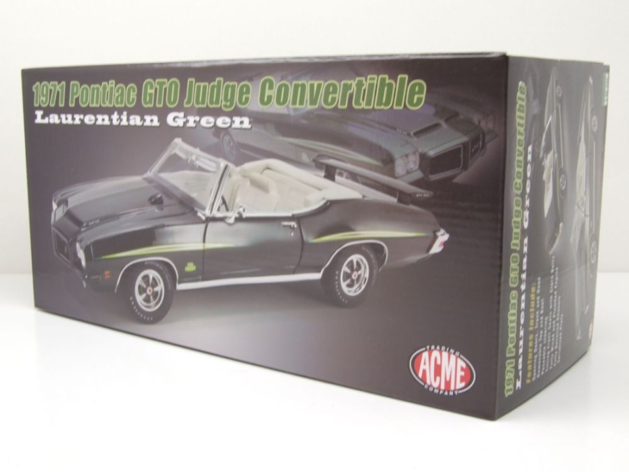 Maquette Voiture Pontiac GTO Judge 1971 1:18 Acme - Cabriolet Vert Foncé - Métal Die-cast
