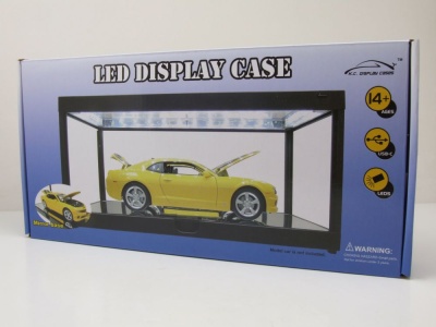 Klarsichtbox Vitrine mit LED-Deckenbeleuchtung und Spiegelboden schwarz für 1:18 Modellautos Triple9