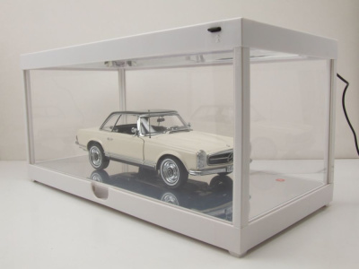Klarsichtbox Vitrine mit LED-Deckenbeleuchtung und Spiegelboden weiß für Modellautos Triple9