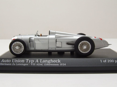 Auto Union Typ A Langheck #2 VIII ADAC Eifelrennen 1934 Hermann zu Leiningen Modellauto 1:43 Minichamps