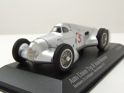 Auto Union Typ B #3 Avus Rennen 1935 silber Hermann zu Leiningen Modellauto 1:43 Minichamps