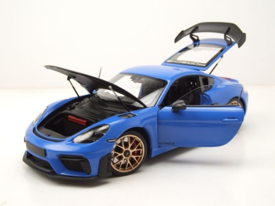 Porsche Cayman GT4 RS Weissach Package 2024 blau Modellauto 1:18 Minichamps