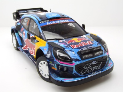Ford Puma WRC Rally1 Hybrid #8 Rallye Schweden 2023 blau Tänak Modellauto 1:18 Solido