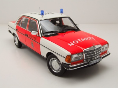 Mercedes 200 W123 Notarzt 1984 rot weiß Modellauto 1:18 Norev