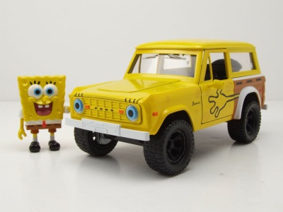 Ford Bronco 1973 gelb SpongeBob mit Figur Modellauto 1:24...