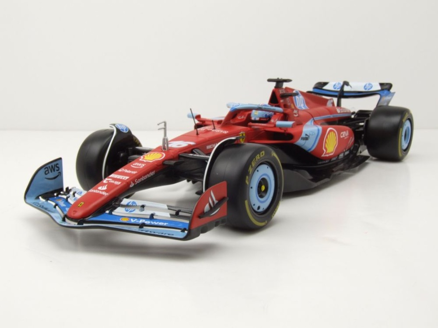 Ferrari SF-24 #16 Formel 1 Miami 2024 rot Leclerc mit Vitrine Modellauto 1:18 Bburago