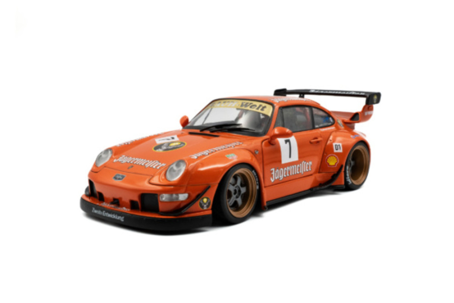 Porsche 911 (993) RWB RAUH-Welt Bodykit #7 Jägermeister 2020 orange Modellauto 1:18 Solido