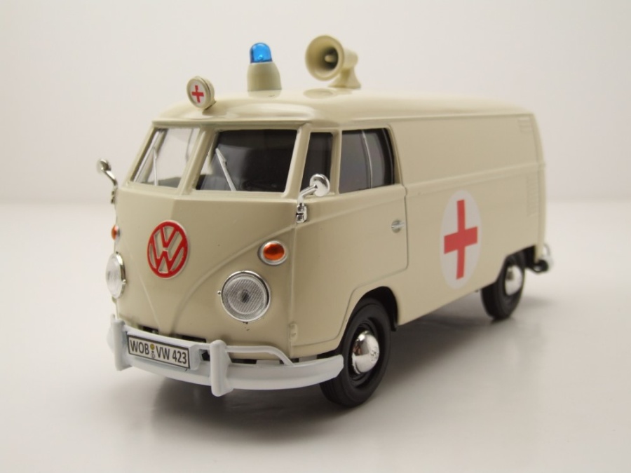 VW T1 Bus Kasten Rotes Kreuz Ambulanz creme Modellauto 1:24 Motormax