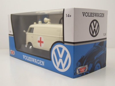 VW T1 Bus Kasten Rotes Kreuz Ambulanz creme Modellauto 1:24 Motormax
