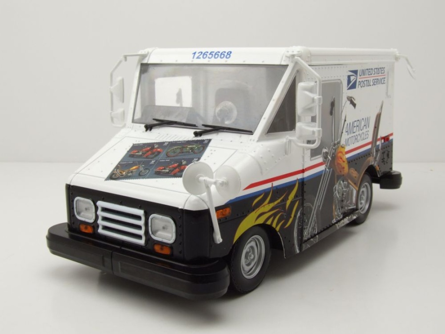 Grumman LLV USPS Postal Service American Motorcycles weiß schwarz Modellauto 1:18 Greenlight Collectibles