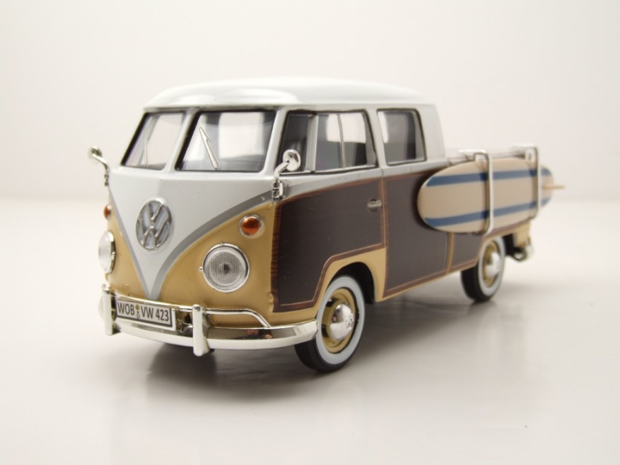 VW T1 Pritsche mit Surfbrett creme braun Modellauto 1:24 Motormax