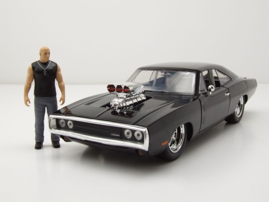 Dodge Charger R/T 1970 schwarz Fast & Furious mit Dom Figur Modellauto 1:24 Jada Toys