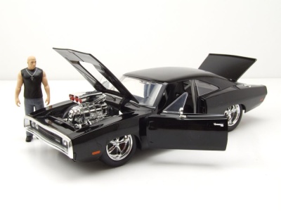 Dodge Charger R/T 1970 schwarz Fast & Furious mit Dom Figur Modellauto 1:24 Jada Toys