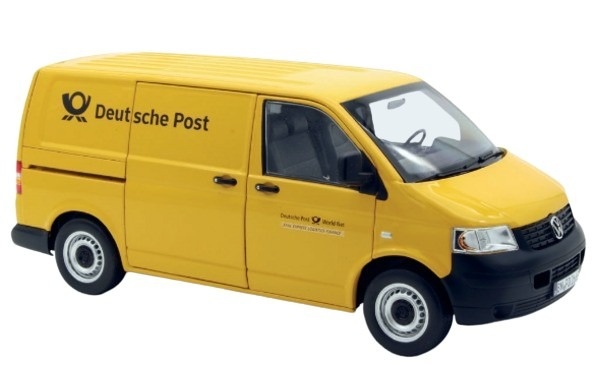 VW T4 Bus Transporter Deutsche Post 2003 gelb Modellauto 1:18 Norev