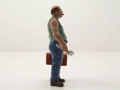 Figur Mechaniker Sam mit Werkzeugkasten für 1:18 Modelle American Diorama