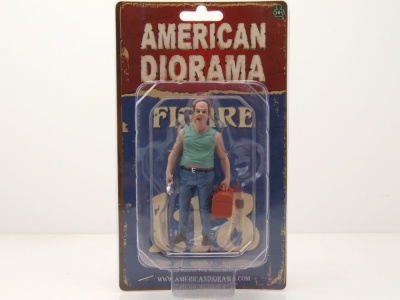 Figur Mechaniker Sam mit Werkzeugkasten für 1:18 Modelle American Diorama