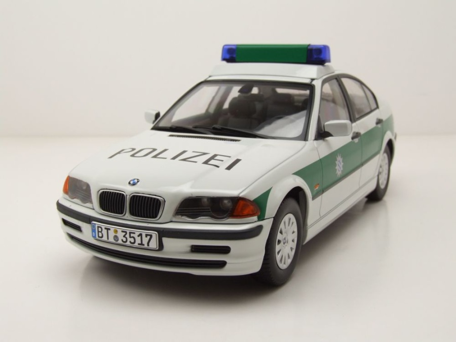 BMW 3er E46 Limousine Polizei 1999 weiß grün Modellauto 1:18 KK Scale