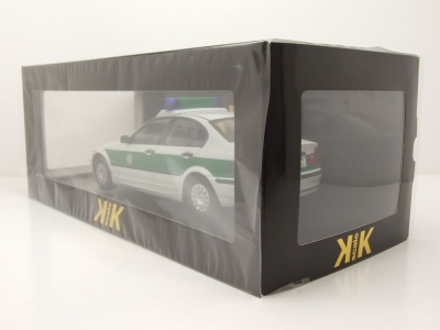BMW 3er E46 Limousine Polizei 1999 weiß grün Modellauto 1:18 KK Scale