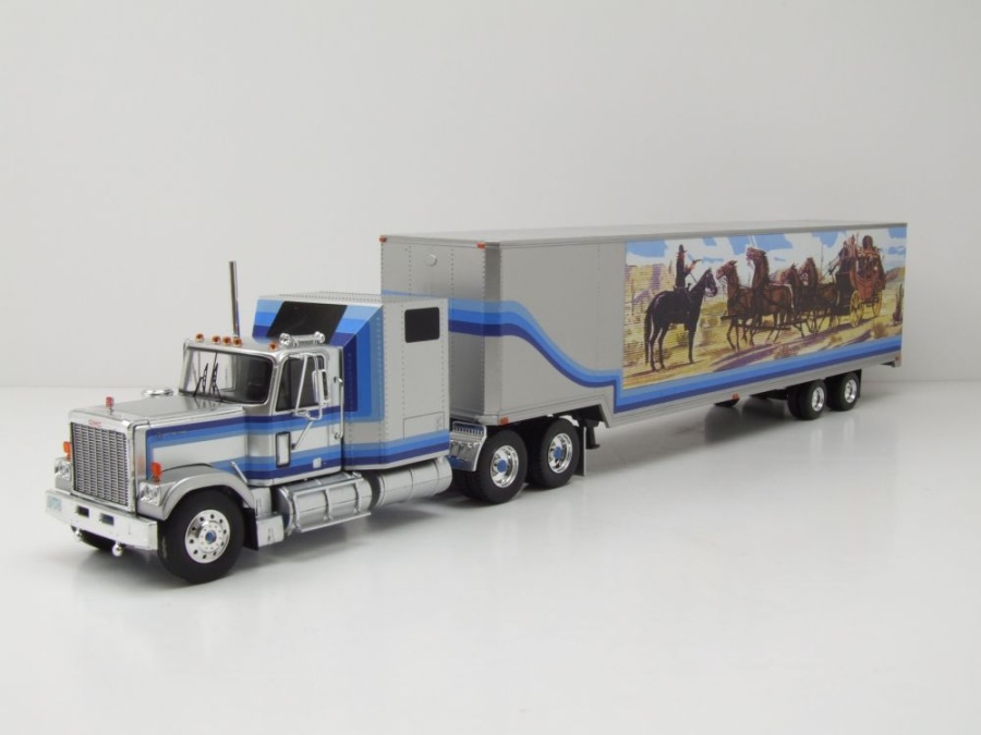 GMC General Koffer Sattelzug 1980 silber blau Smokey Modellauto 1:43 ixo models