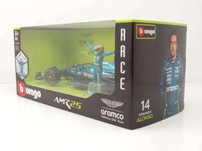 Aston Martin AMR25 #14 Formel 1 2025 mit Alonso Figur Modellauto 1:24 Bburago