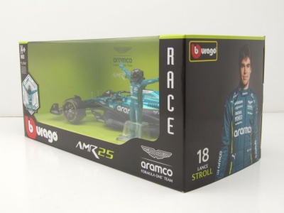 Aston Martin AMR25 #18 Formel 1 2025 mit Stroll Figur Modellauto 1:24 Bburago