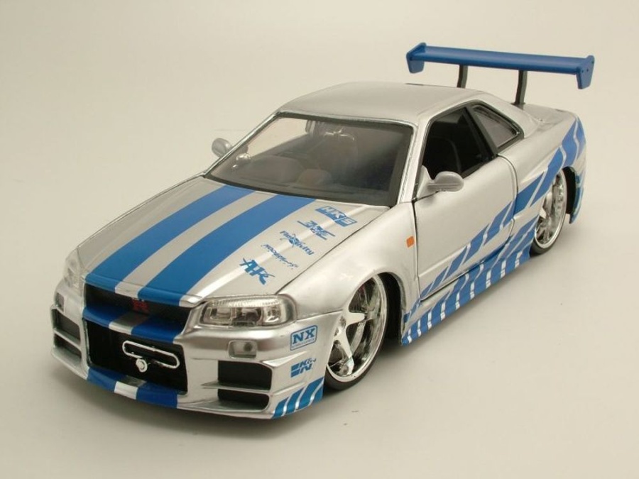 Nissan Skyline GT-R R34 2002 silber blau Brian Fast & Furious Modellauto 1:24 Jada Toys