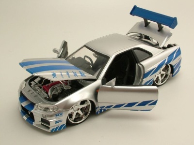 Nissan Skyline GT-R R34 2002 silber blau Brian Fast & Furious Modellauto 1:24 Jada Toys