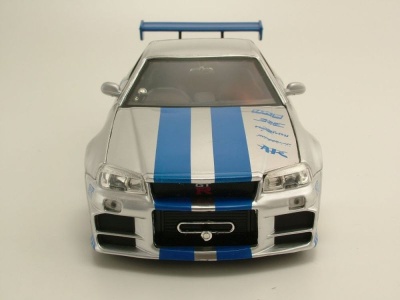 Nissan Skyline GT-R R34 2002 silber blau Brian Fast & Furious Modellauto 1:24 Jada Toys
