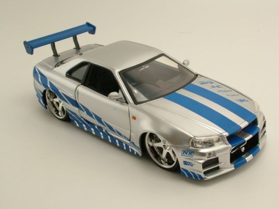 Nissan Skyline GT-R R34 2002 silber blau Brian Fast & Furious Modellauto 1:24 Jada Toys