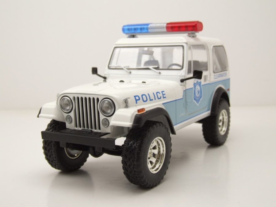 Jeep CJ-7 Clearwater Florida Police Department 1982 weiß blau Modellauto 1:18 Greenlight Collectibles
