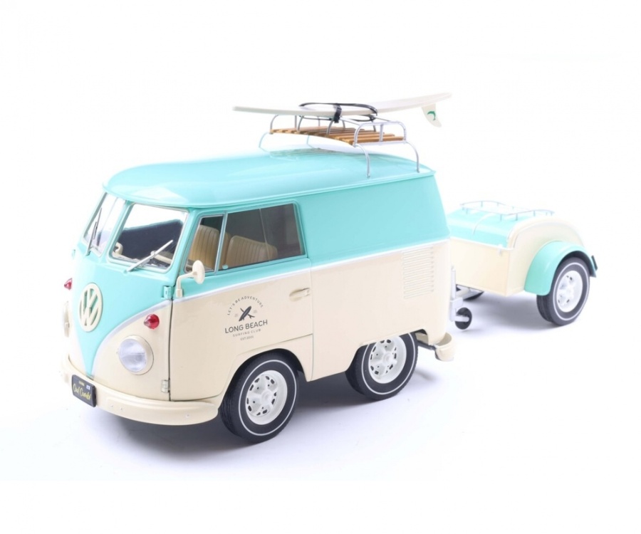 VW T1 Kool Kombi Long Beach Surfing Club 2024 mint grün weiß Modellauto 1:18 Solido