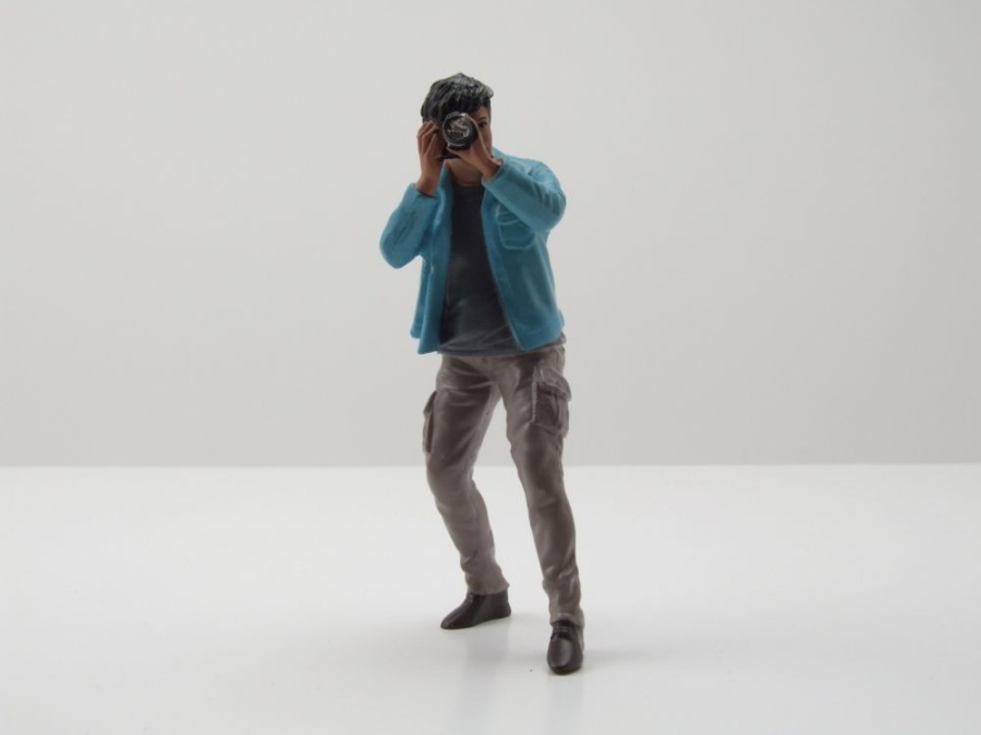 Figur Photographers 1 Mann hellblaue Jacke für 1:18 Modelle American Diorama