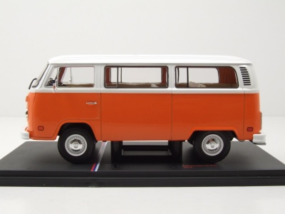 VW T2 Bus 1974 orange weiß Modellauto 1:24 mit Vitrine ixo models