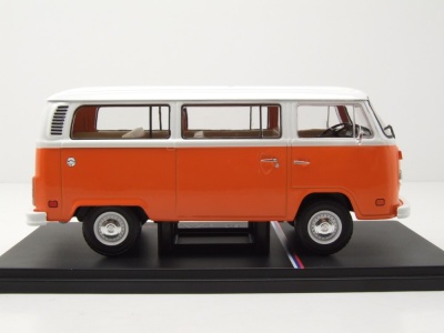 VW T2 Bus 1974 orange weiß Modellauto 1:24 mit Vitrine ixo models
