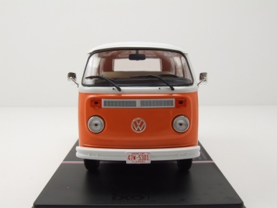 VW T2 Bus 1974 orange weiß Modellauto 1:24 mit Vitrine ixo models