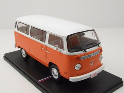 VW T2 Bus 1974 orange weiß Modellauto 1:24 mit Vitrine ixo models
