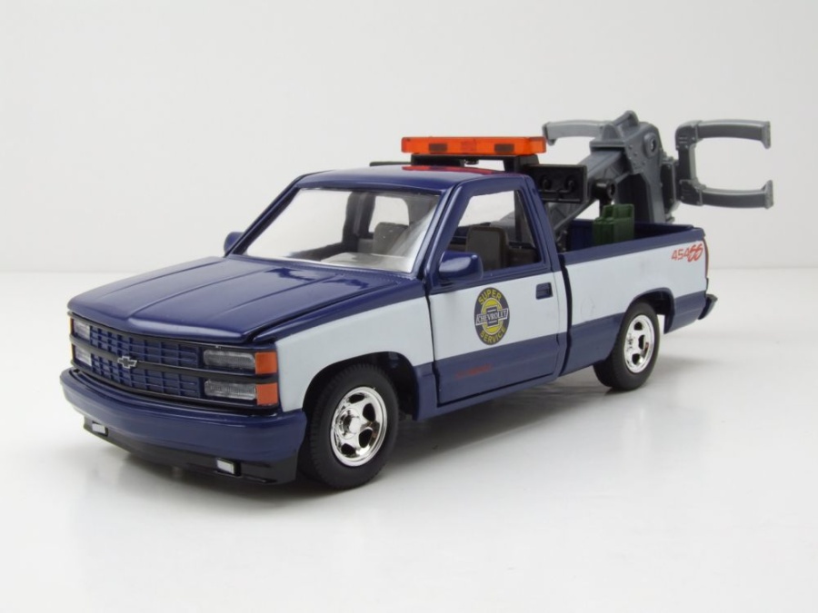 Chevrolet 454 SS Pick Up Abschlepper 1992 blau weiß Modellauto 1:24 Motormax