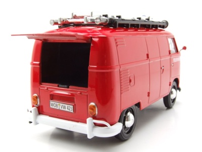 VW T1 Bus Kasten Feuerwehr mit Leiter rot Modellauto 1:24 Motormax