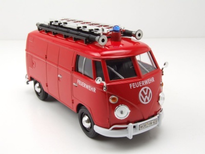 VW T1 Bus Kasten Feuerwehr mit Leiter rot Modellauto 1:24 Motormax