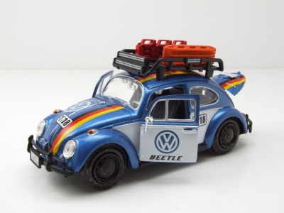 VW Käfer Offroad mit Dachgepäckträger blau Modellauto 1:24 Motormax