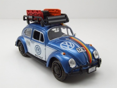 VW Käfer Offroad mit Dachgepäckträger blau Modellauto 1:24 Motormax