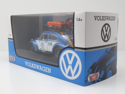 VW Käfer Offroad mit Dachgepäckträger blau Modellauto 1:24 Motormax