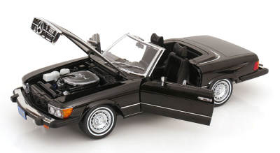 Mercedes 450 SL R107 Cabrio US-Version 1979 schwarz American Giggolo Modellauto 1:12 KK Scale