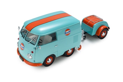 VW T1 Kool Kombi Gulf Oil Tribute hellblau orange Modellauto 1:18 Solido