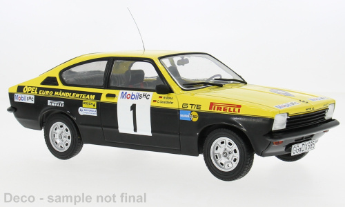 Opel Kadett C Coupe GT/E #1 Westfalen-Lippe Rallye 1977 schwarz gelb Röhrl Geistdörfer Modellauto 1:18 MCG