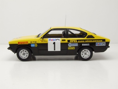 Opel Kadett C Coupe GT/E #1 Westfalen-Lippe Rallye 1977 schwarz gelb Röhrl Geistdörfer Modellauto 1:18 MCG
