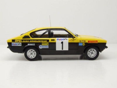 Opel Kadett C Coupe GT/E #1 Westfalen-Lippe Rallye 1977 schwarz gelb Röhrl Geistdörfer Modellauto 1:18 MCG