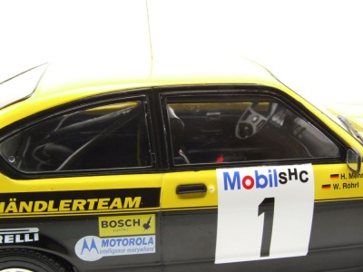 Opel Kadett C Coupe GT/E #1 Westfalen-Lippe Rallye 1977 schwarz gelb Röhrl Geistdörfer Modellauto 1:18 MCG